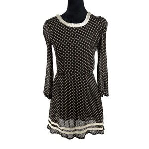 Womens Retro Polka Dot Mini Dress S M Black Coquette Sheer Ruffle Lace Classic